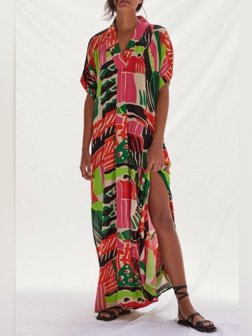 Beautiful Bel Kazan X Anthropologie vibrant long   Kaftan/ Maxi Dress  Size M/L